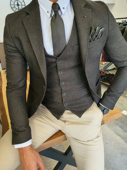 Men's Khaki Slim Fit Suit - Elevate Your Elegance BOJONI