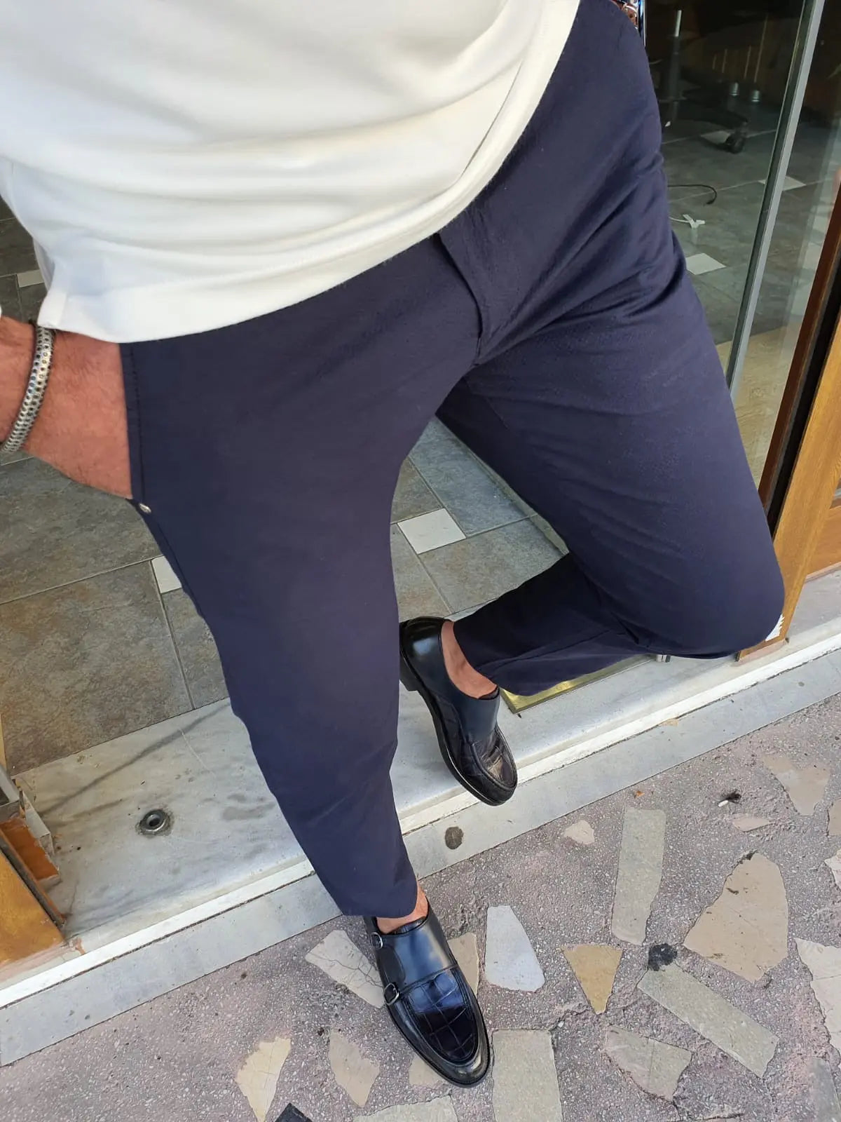 Montreal Navy Blue Slim Fit Cotton Pants for Every Occasion - BRABION
