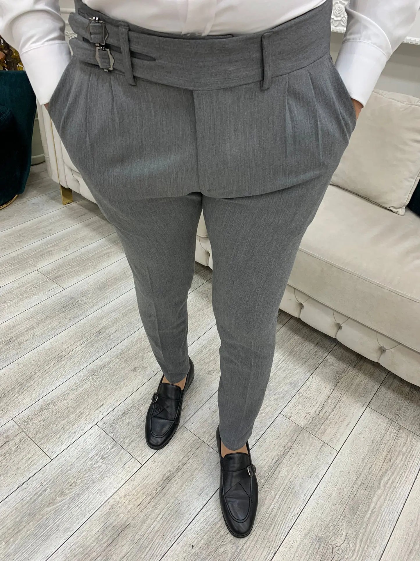 Grey Buckled Canvas Trousers for Every Occasion - BRABION