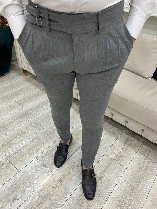 Grey Buckled Canvas Trousers for Every Occasion - BRABION