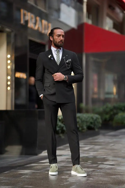 Sorento Black Slim Fit Double Breasted Pinstripe Suit brabion