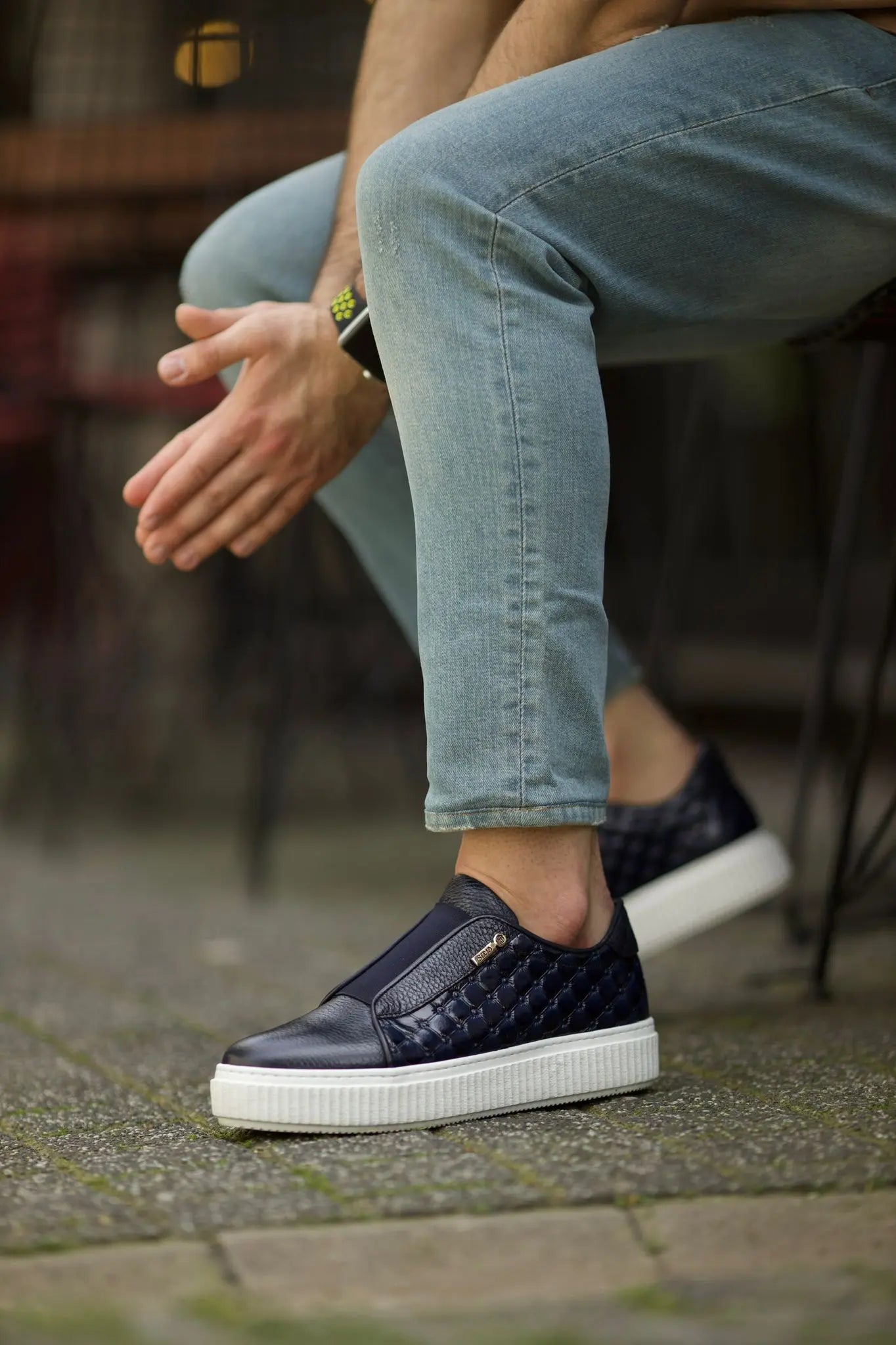 Naposi Eva Sole Lace Navy Blue Shoes - Elegant Leather Footwear for Men - BRABION