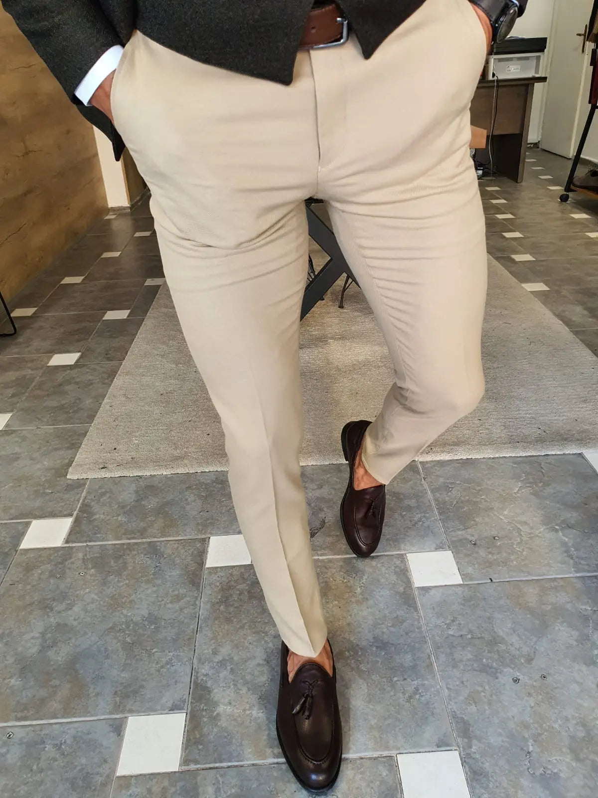 Henderson Beige Slim Fit Pants - Elevate Your Style with Versatile Comfort - BRABION