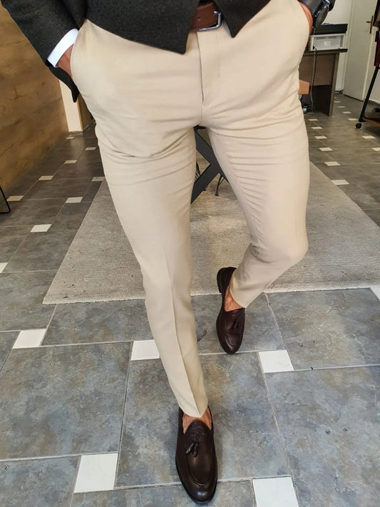 Henderson Beige Slim Fit Pants - Elevate Your Style with Versatile Comfort - BRABION