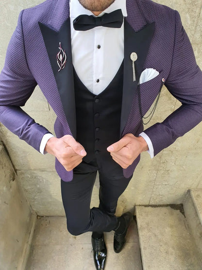 VillaNova Purple Slim Fit Patterned Tuxedo - BRABION