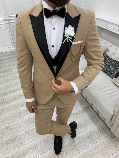 Mark Golden Slim Fit Velvet Peak Lapel Tuxedo - BRABION
