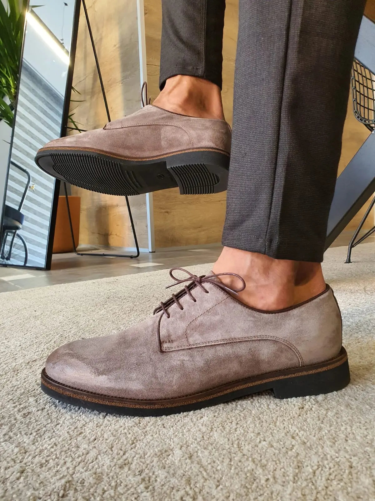 Stefano Beige Suede Derbys - Elegant Versatile Footwear for Every Occasion - BRABION