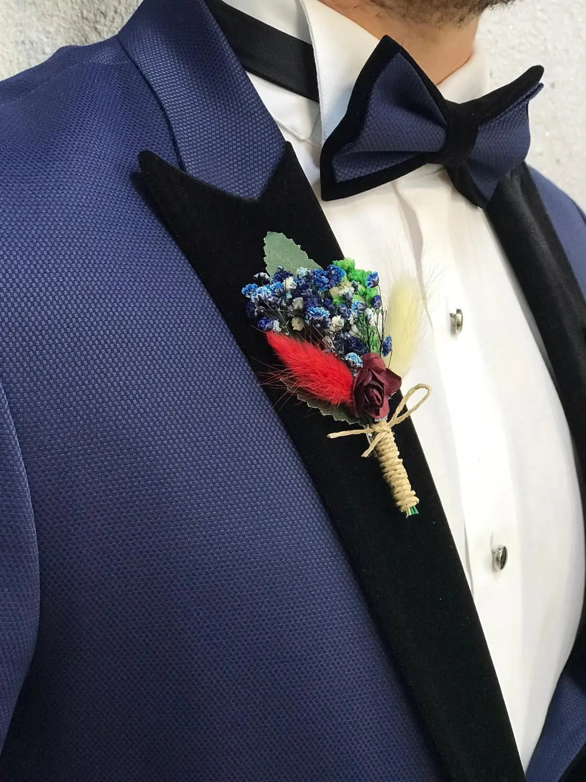 Ventura Blue Slim Fit Velvet Peak Lapel Tuxedo - BRABION