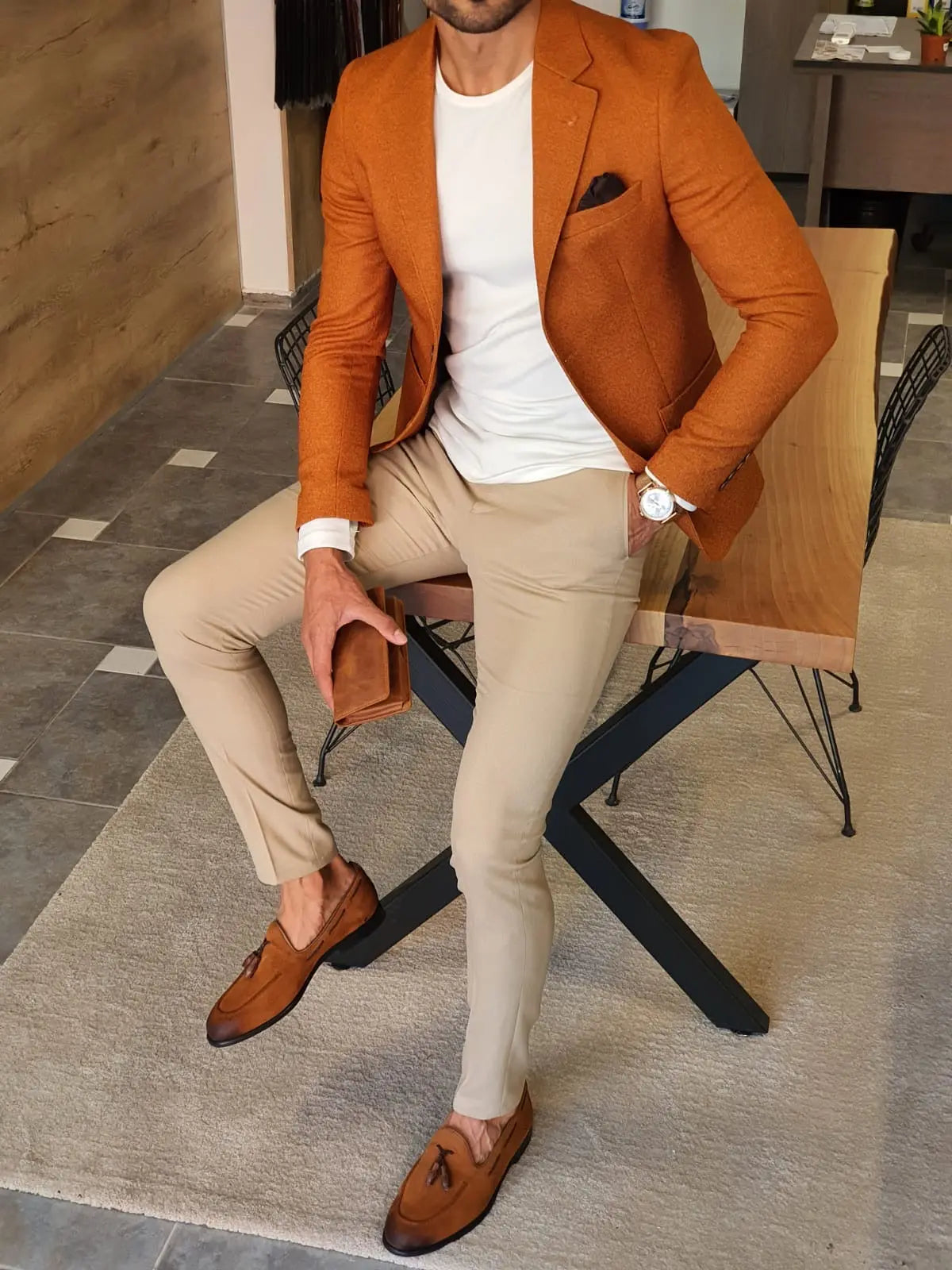 Stefano Camel Slim Fit Blazer - The Epitome of Sophistication - BRABION