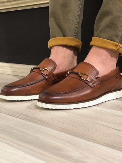 Heritage Buckle Detail Tan Loafers - BRABION