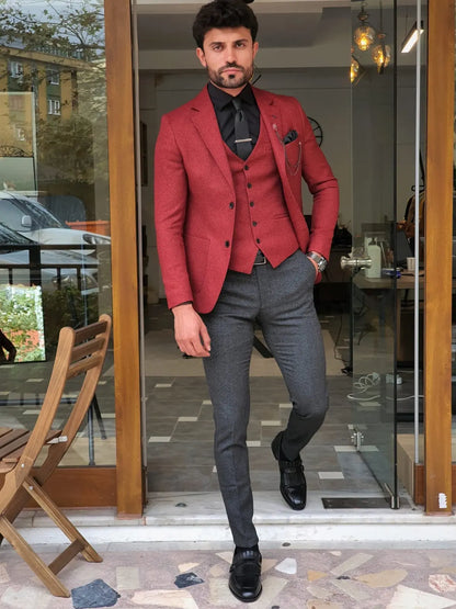 Men's Claret Red Slim Fit Suit – Elegant Versatility for Every Occasion BOJONI
