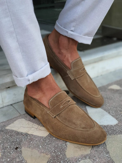 Jackson Beige Suede Penny Loafers - BRABION