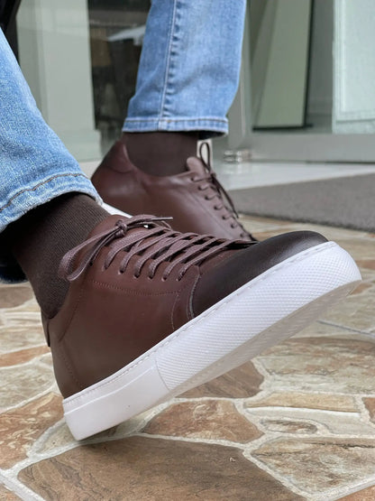 Martin Brown Lace-Up Mid-Top Sneakers for Elegant Comfort - BRABION