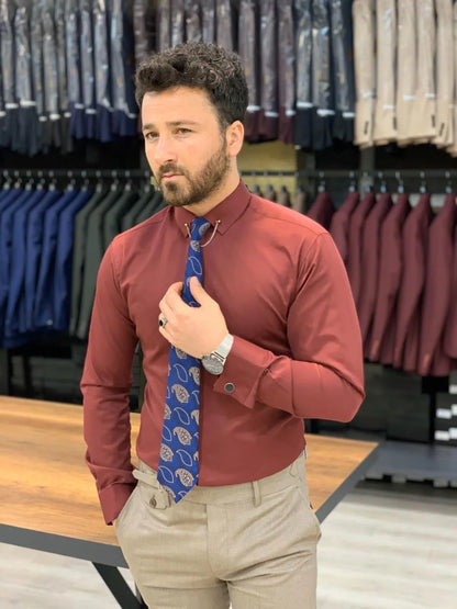 Jake Red Slim Fit Shirt - Elevate Your Wardrobe - BRABION