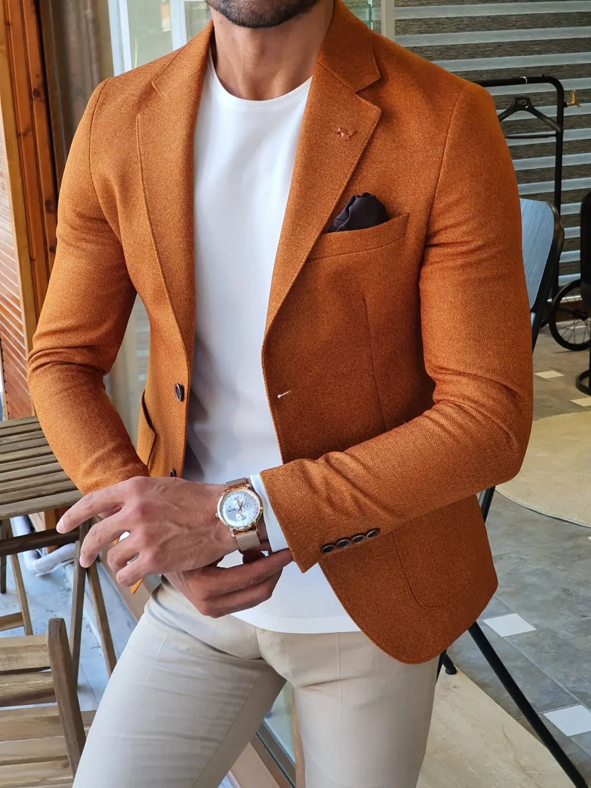 Stefano Camel Slim Fit Blazer - The Epitome of Sophistication - BRABION