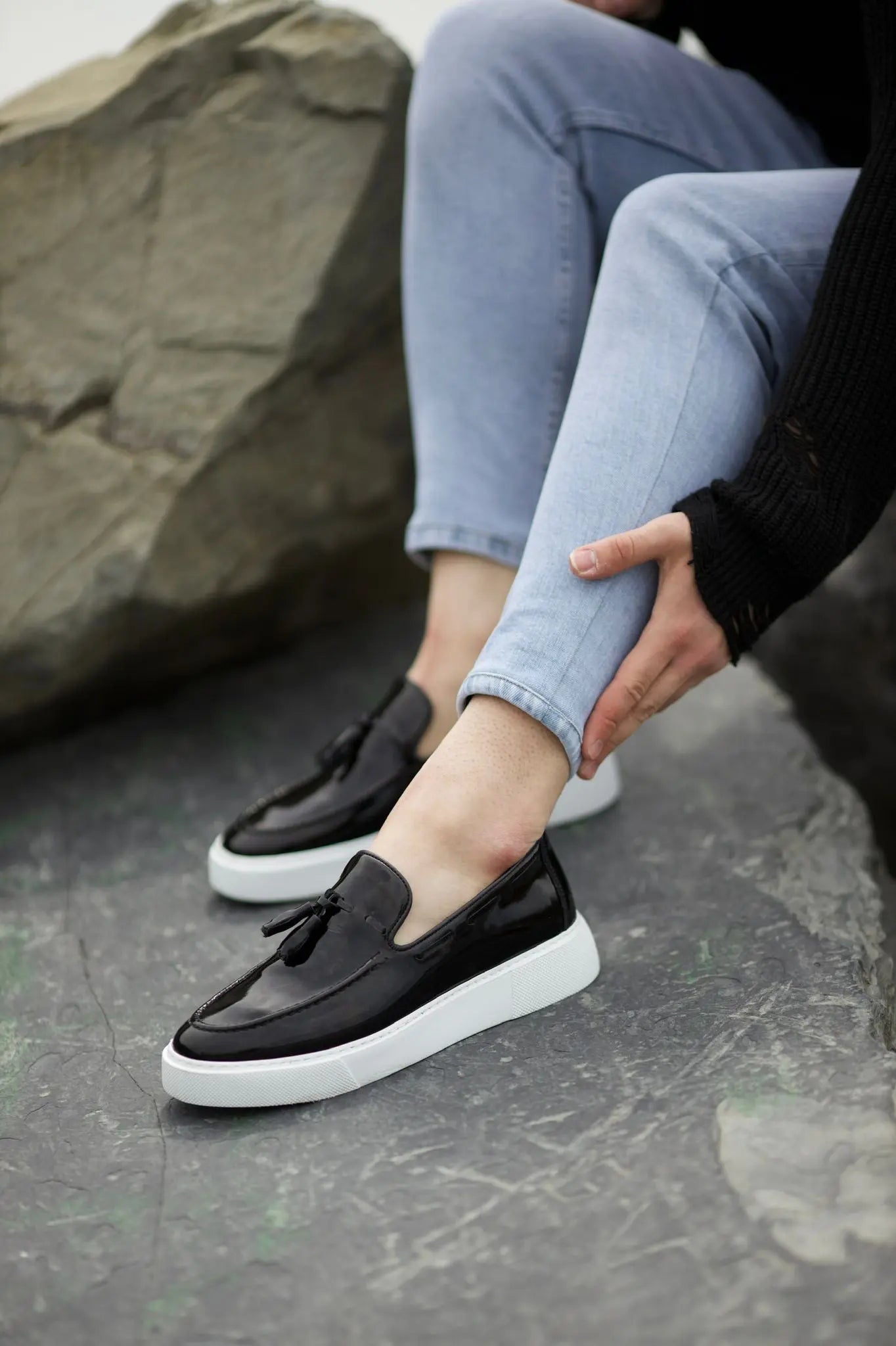 Prince Tassel Detail Leather Black Shoes - BRABION