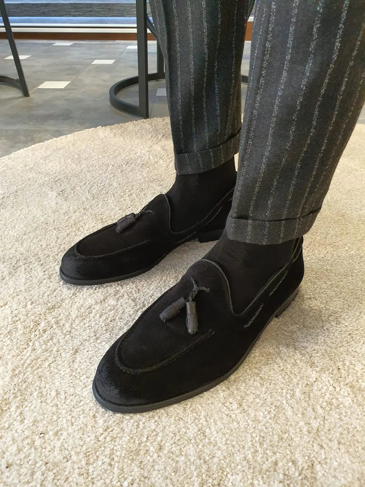 Stefano Black Suede Tassel Loafers: The Ultimate in Elegance and Comfort - BRABION