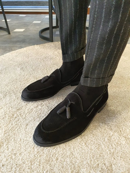 Stefano Black Suede Tassel Loafers: The Ultimate in Elegance and Comfort - BRABION