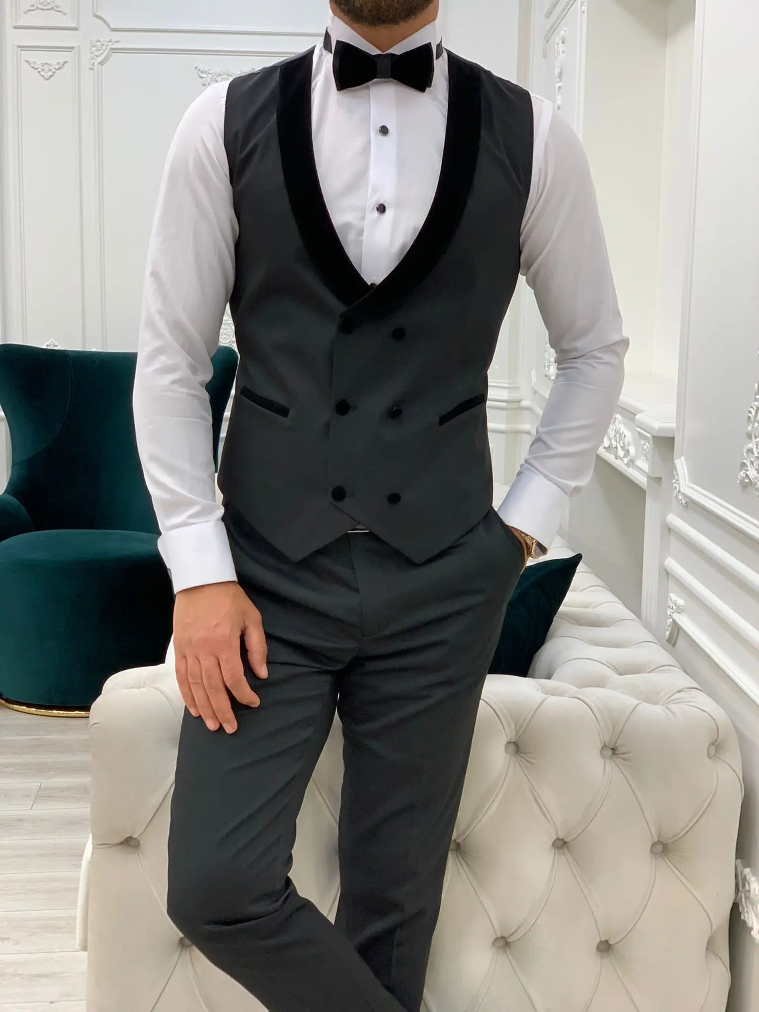 Wilson Black Velvet Shawl Lapel Tuxedo - Elevate Your Formal Attire - BRABION