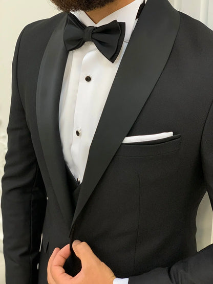Lazio Black Slim Fit Shawl Lapel Tuxedo - BRABION