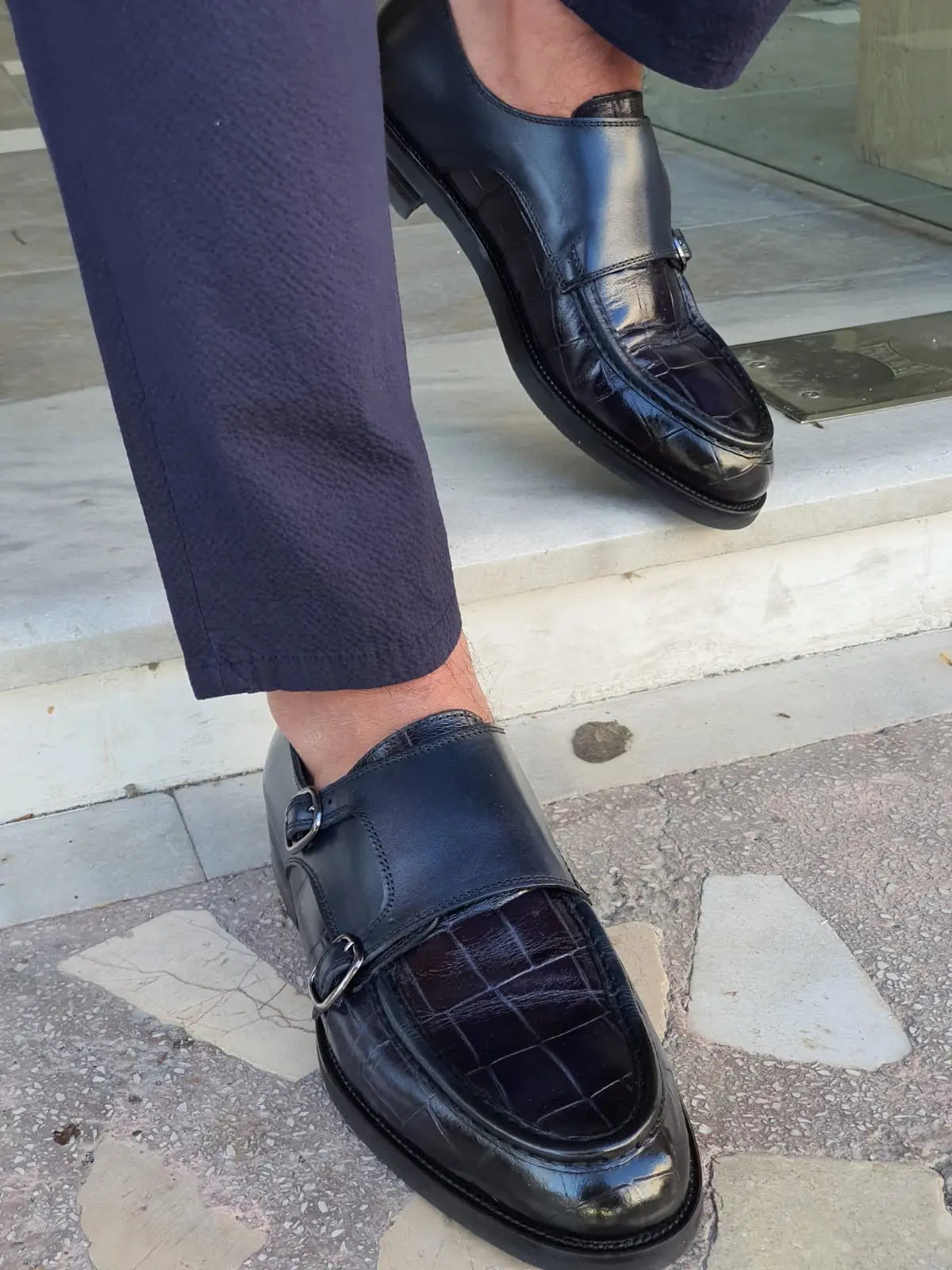 Montreal Navy Blue Monk Strap Loafers - Elegant Comfort for Every Occasion - BRABION