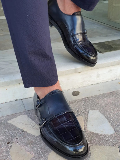 Montreal Navy Blue Monk Strap Loafers - Elegant Comfort for Every Occasion - BRABION
