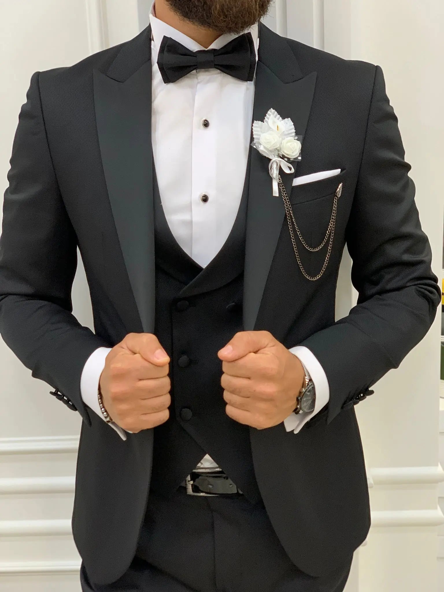 Bernard Black Slim Fit Peak Lapel Tuxedo - BRABION