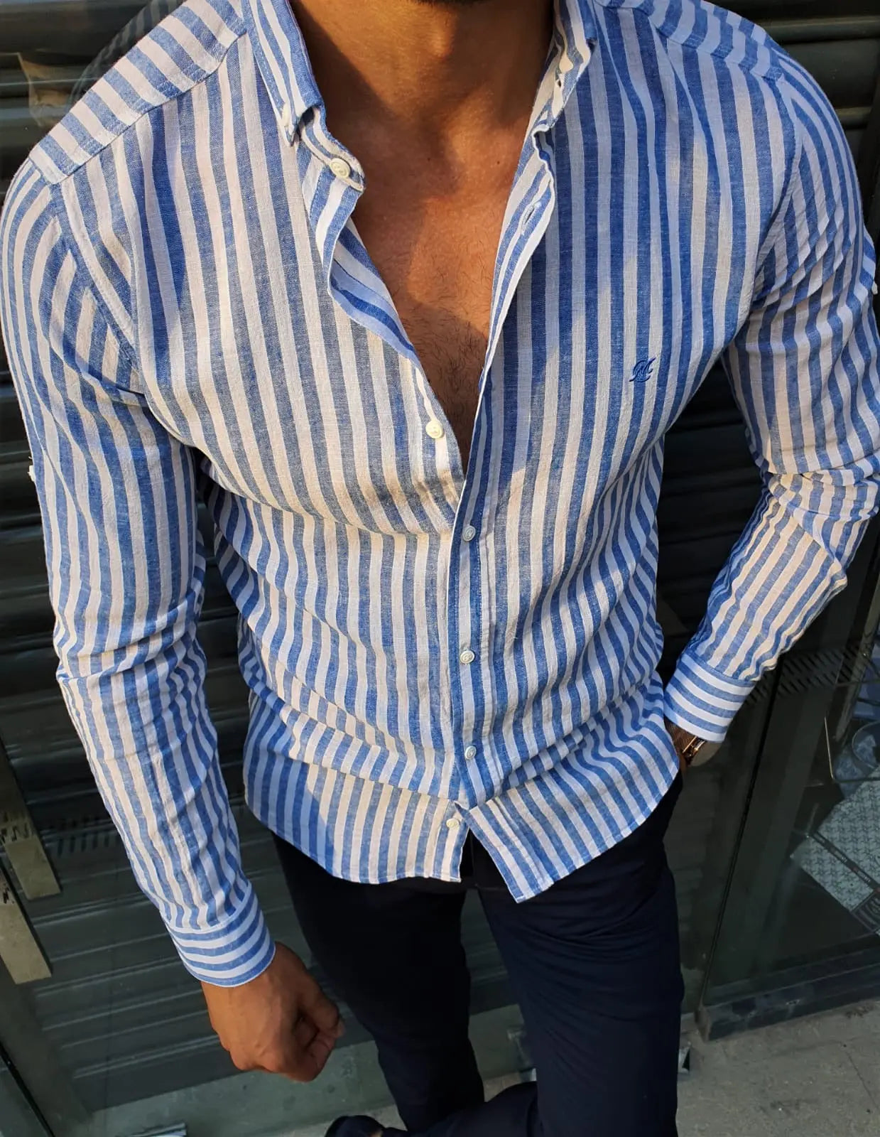 Brabion Stefano Blue Striped Slim-Fit Shirt - BRABION