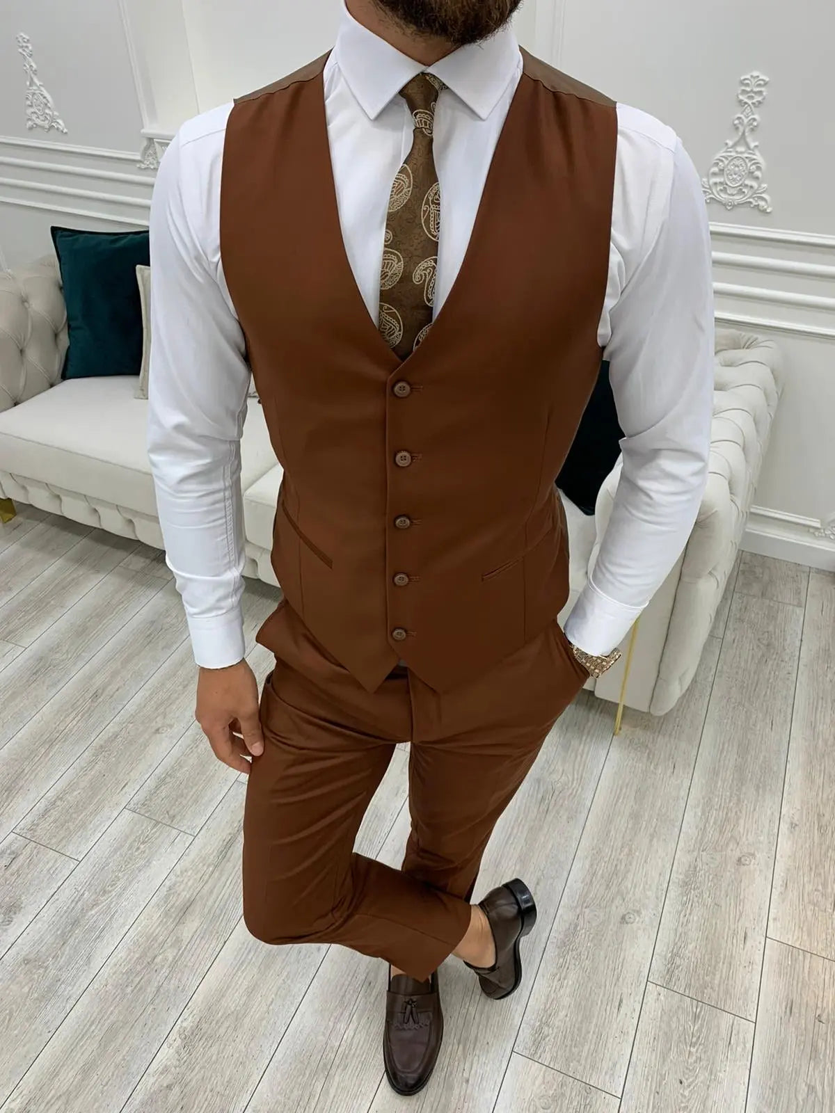 Lance Brown Slim Fit Three-Piece Suit BOJONI
