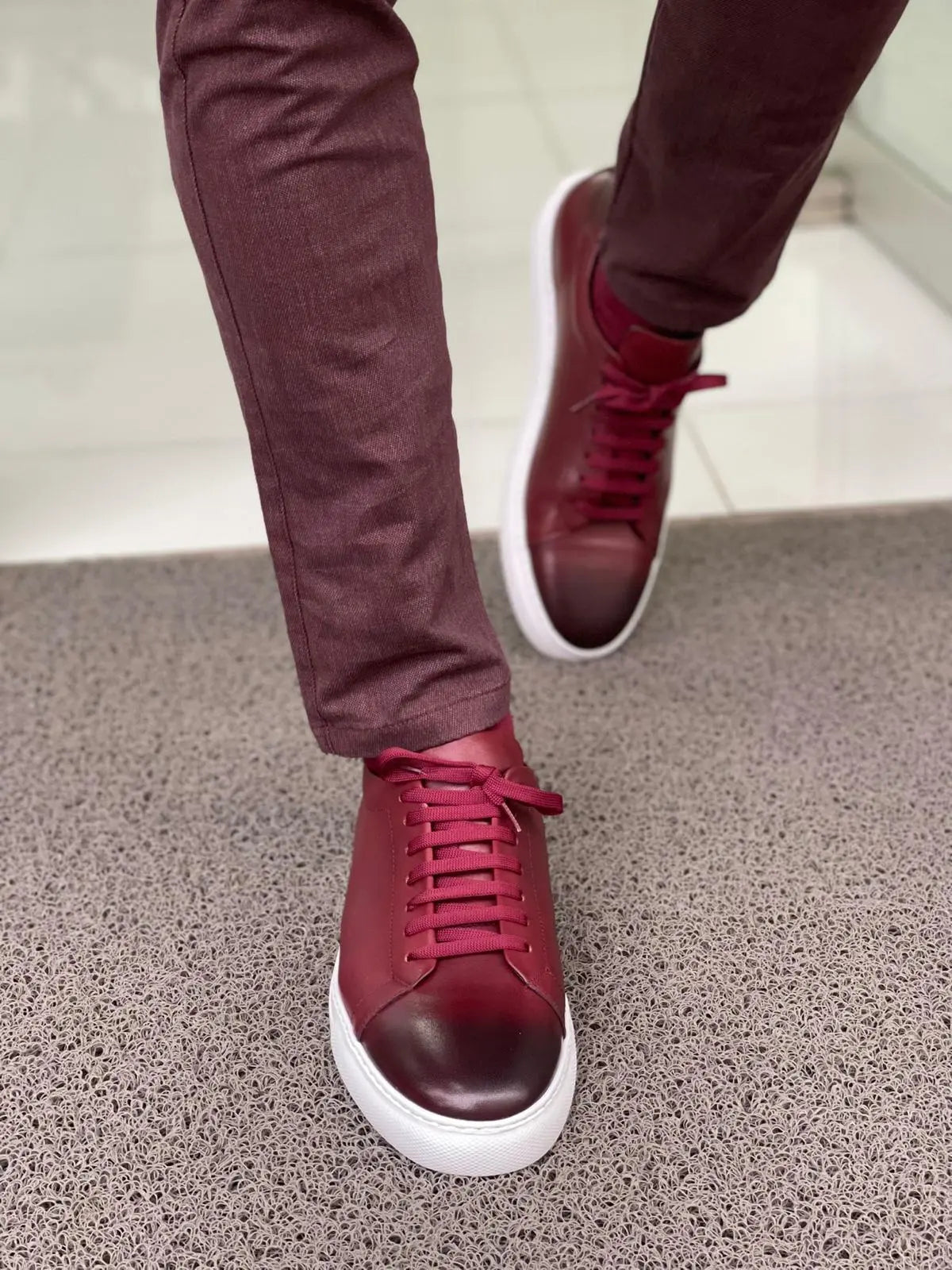 Martin Burgundy Lace-Up Mid-Top Sneakers - BRABION