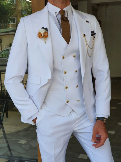Boston White Slim Fit Peak Lapel Wool Suit for Modern Men BOJONI