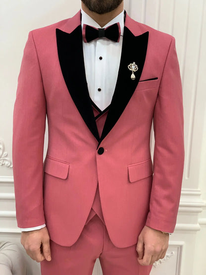 Eden Pink Slim Fit Velvet Peak Lapel Tuxedo for Men - BRABION