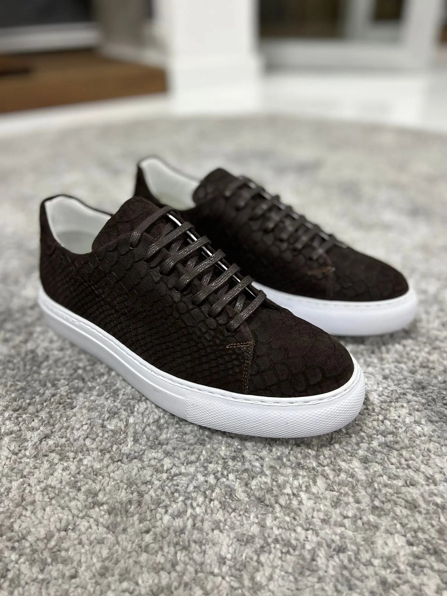 Lenzi Special Edition Suede Print Leather Brown Sneakers - BRABION