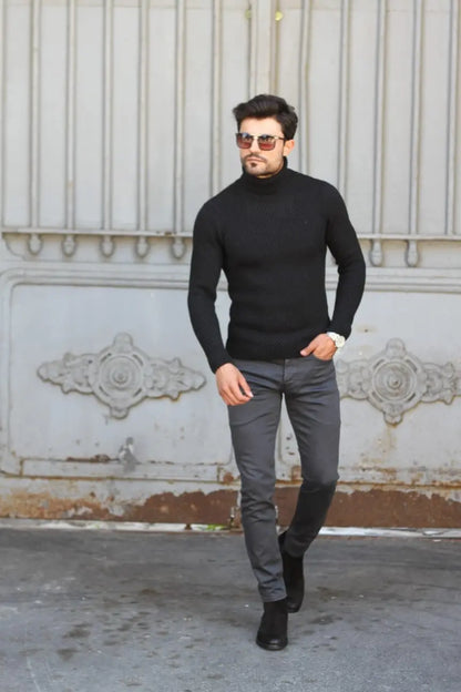 Marina Black Turtleneck Wool Sweater - BRABION