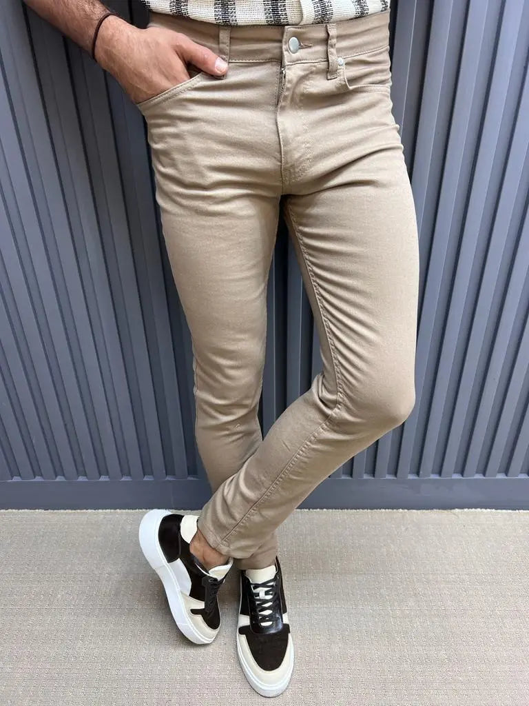 Sorento Beige Slim Fit Cotton Pants for Every Occasion - BRABION