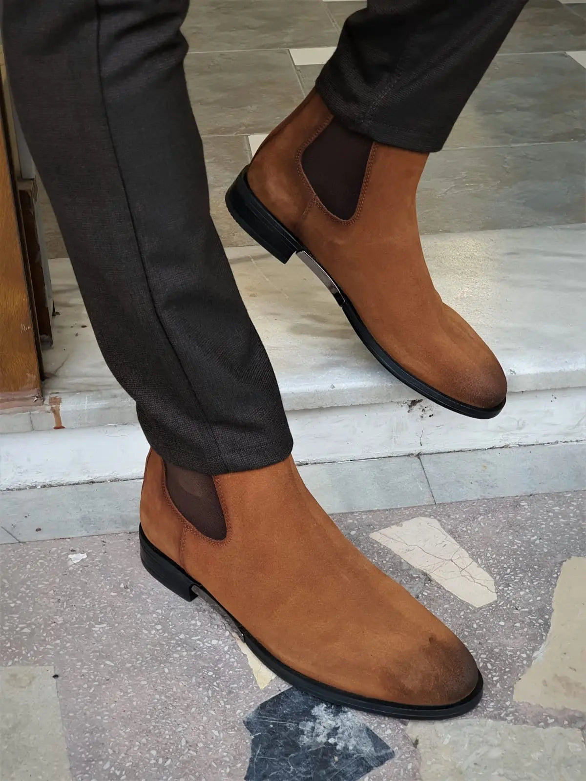 Torino Tan Suede Chelsea Boots - BRABION