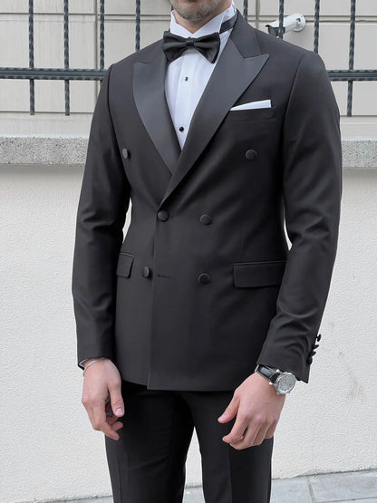 Fabio Black Double Breasted Slim Fit Tuxedo - BRABION