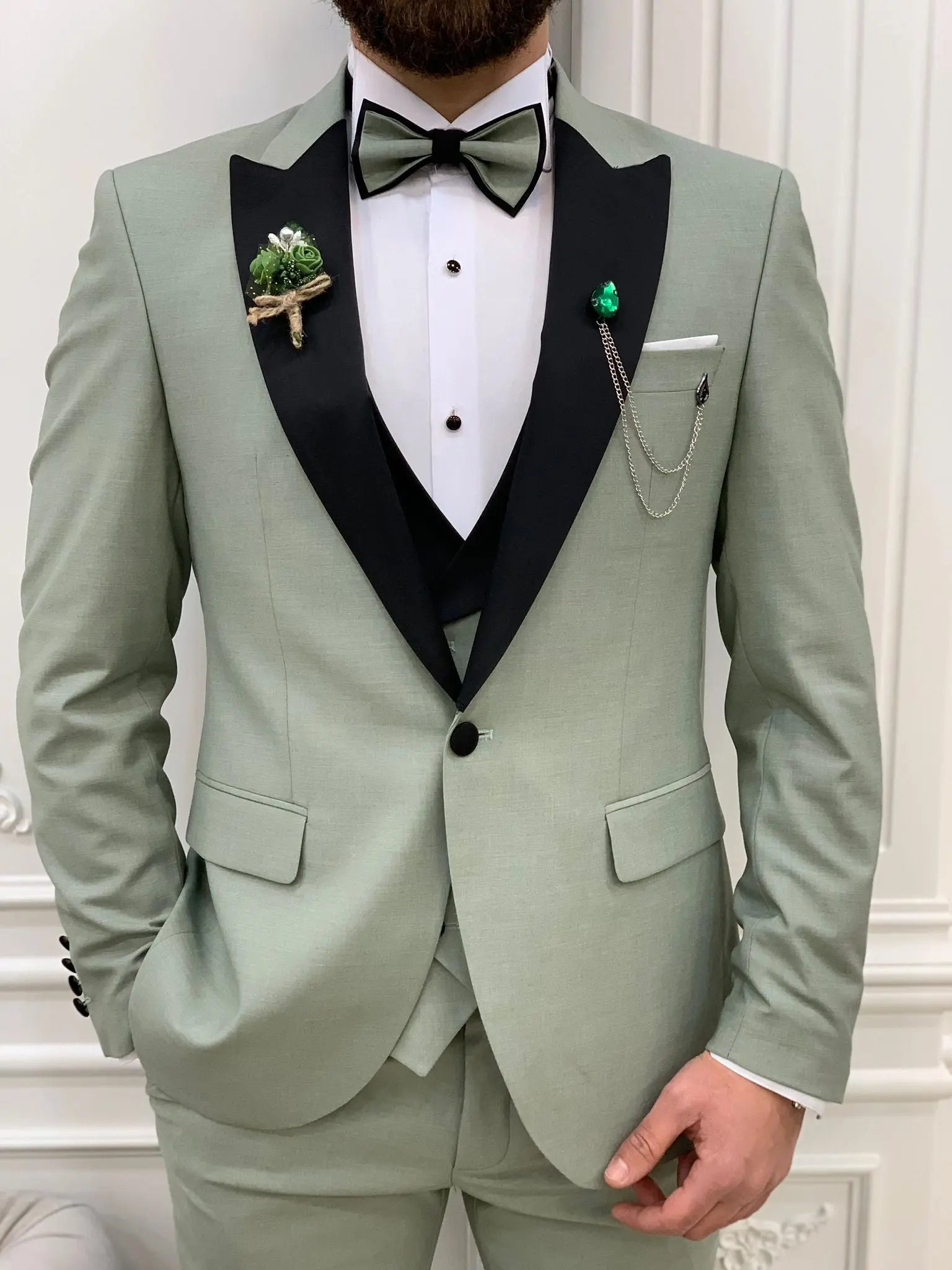Perris Water Green Slim Fit Tuxedo - BRABION
