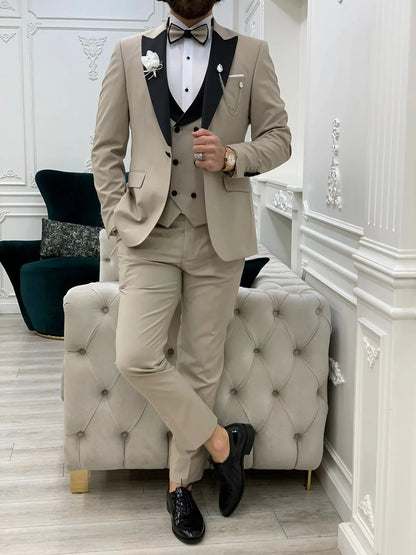 Perris Beige Slim Fit Tuxedo - Elevate Your Formal Style - BRABION