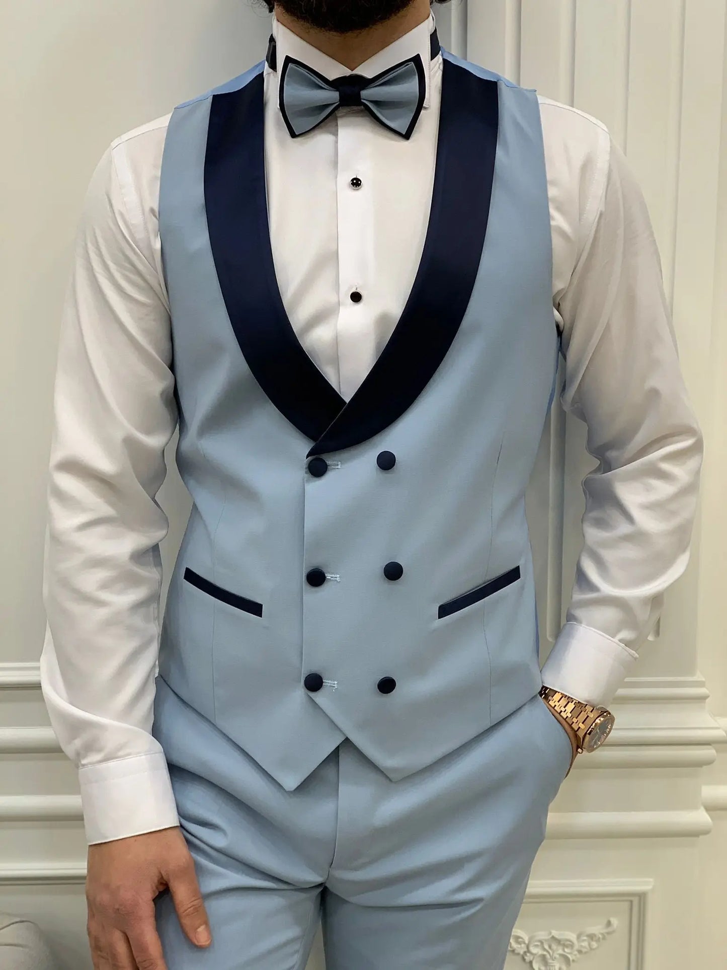 Perris Ice Blue Slim Fit Tuxedo - BRABION
