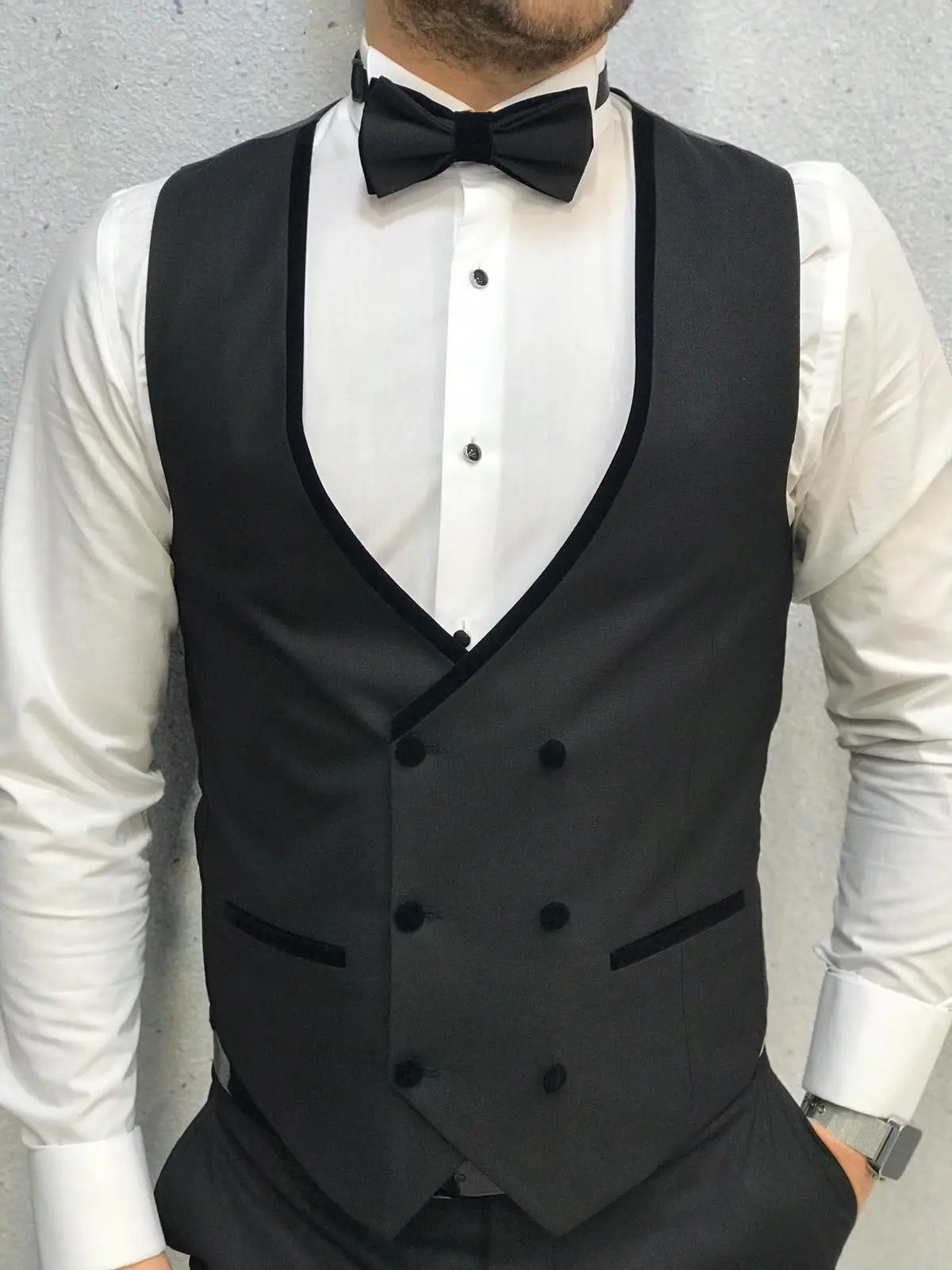 Ventura Black Slim Fit Velvet Shawl Lapel Tuxedo - BRABION