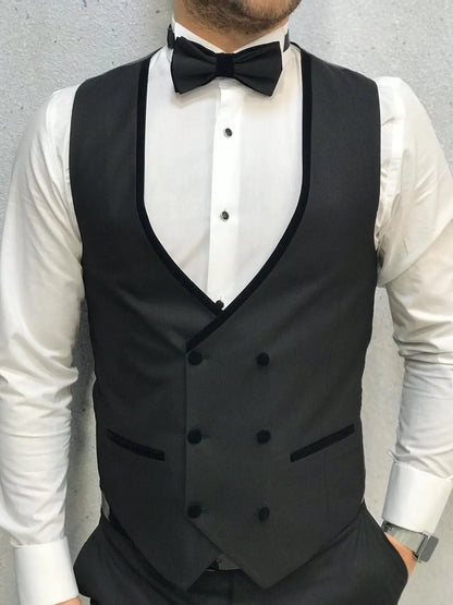 Ventura Black Slim Fit Velvet Shawl Lapel Tuxedo - BRABION
