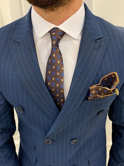 Milano Navy Blue Slim Fit Double Breasted Pinstripe Suit BOJONI