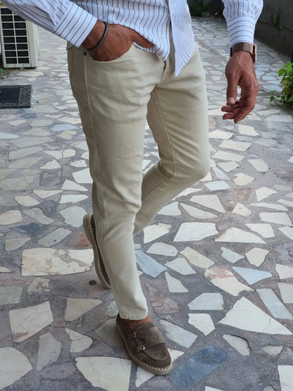 Mantova Beige Slim Fit Jeans - Versatile Comfort for Every Occasion - BRABION