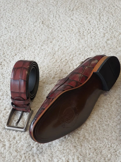 Antonio Burgundy Double Monk Strap Loafers - Redefining Elegance in Men's Footwear - BRABION