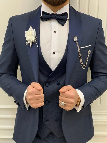 Avion Blue Slim Fit Shawl Lapel Tuxedo - BRABION