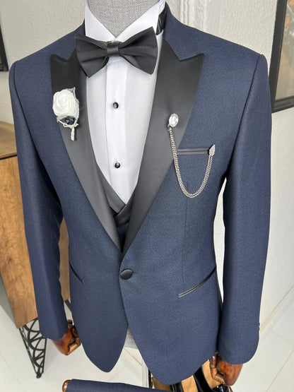 Veneta Slim Fit Dovetail Collared Navy Blue Tuxedo - BRABION