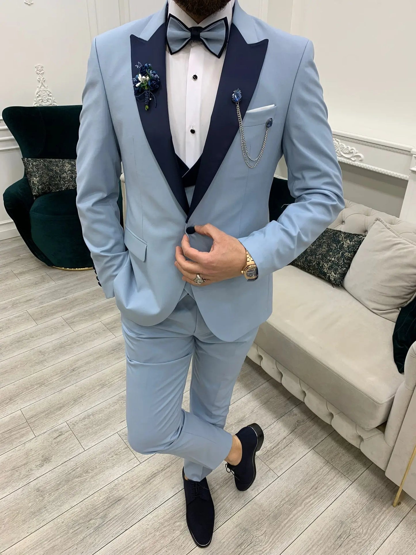 Perris Ice Blue Slim Fit Tuxedo - BRABION