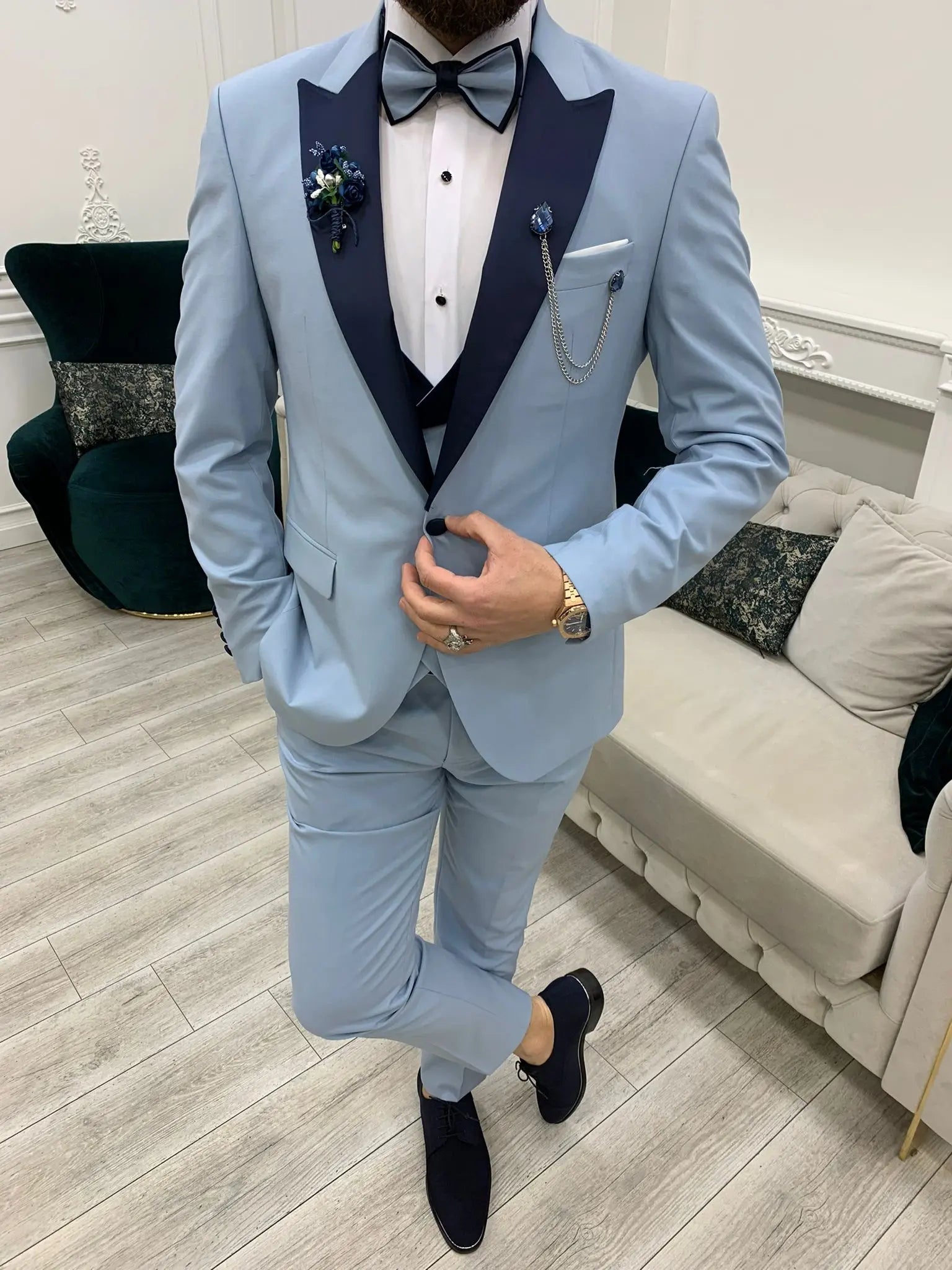 Perris Ice Blue Slim Fit Tuxedo - BRABION