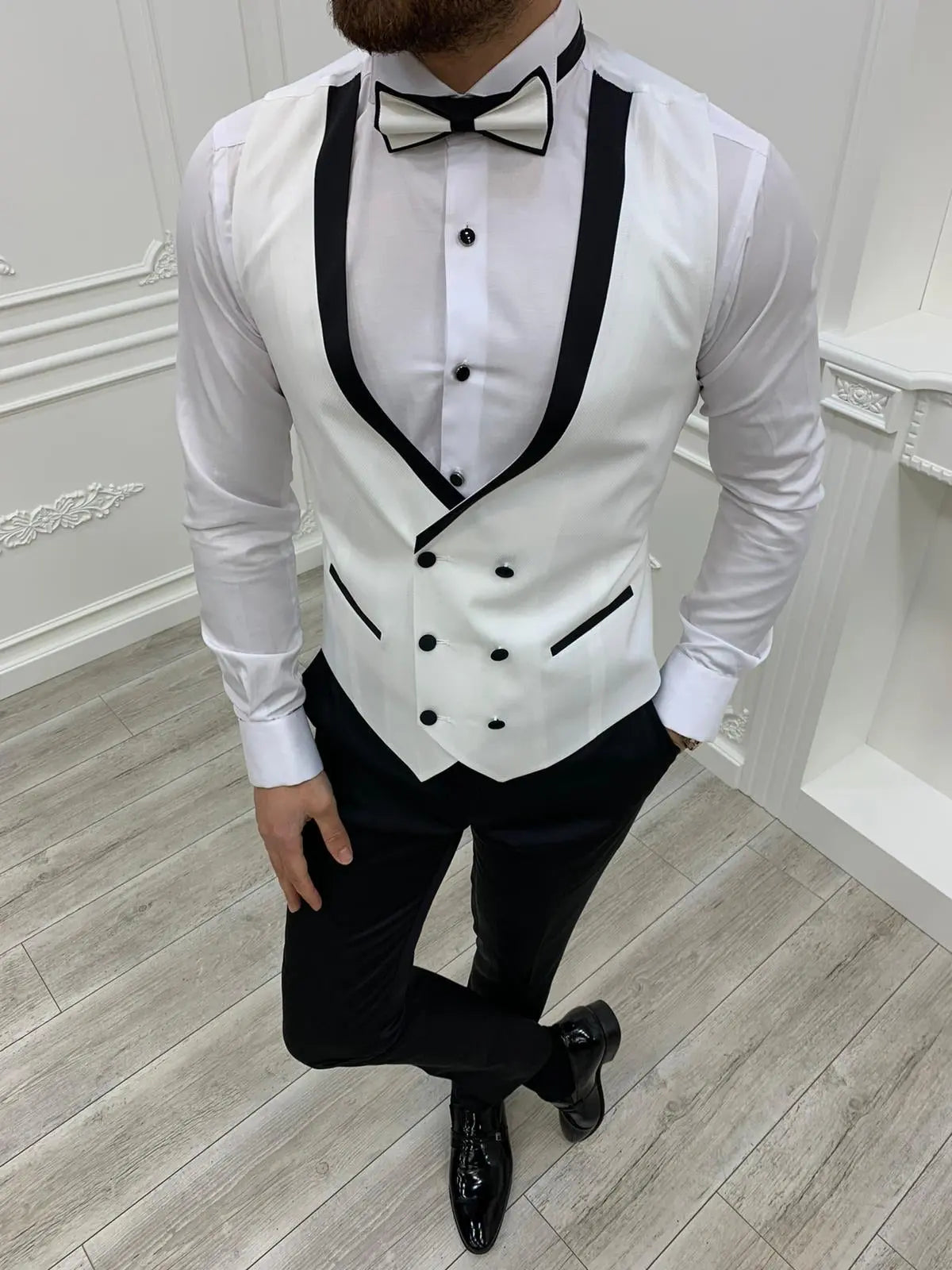 Napoli White Slim Fit Shawl Lapel Tuxedo - BRABION